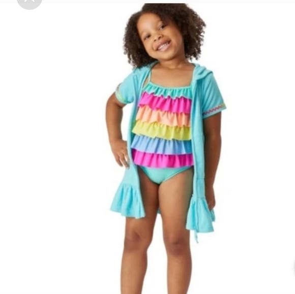 Flapdoodles Other - Flapdoodles 2-piece Swim Set Colorful Ruffle Swimsuit with Cover-Up